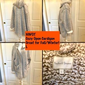 NWOT COZY HOODED OPEN CARDIGAN LARGE